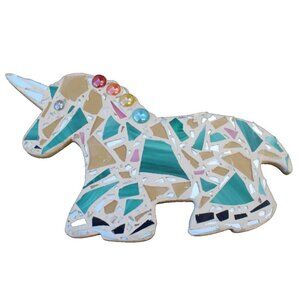 Vintage Retro Large Pink Rainbow Funny Dancing Unicorn Mosaic Tile Wall Art